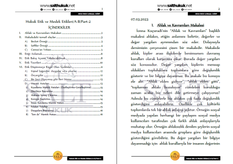 HUKUK ETİK VE MESLEK ETİKLERİ  2. Dönem Part-2 (2022-2023)-AÜHF-Konu Anlatım Kitapçığı