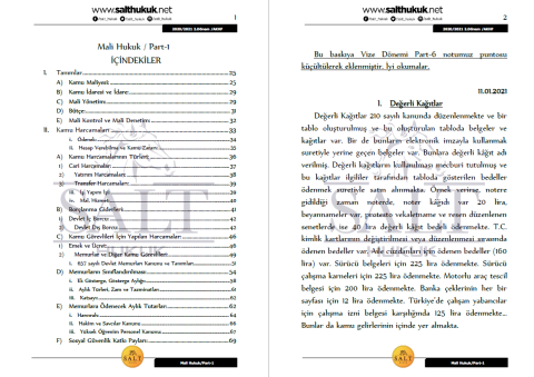 Maliye Hukuku 2. Dönem Not Seti (2020-2021)-AKHF-Konu Anlatım Kitapçığı