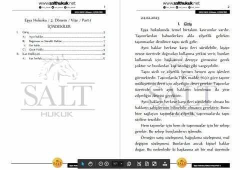 Eşya Hukuku 2. Dönem Vize Part-1 (2022-2023)-İAÜ-Konu Anlatım Kitapçığı