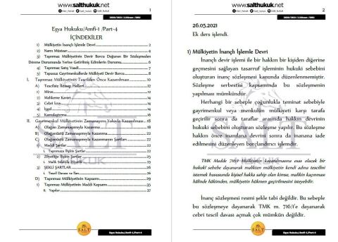 Eşya Hukuku Amfi 1 2. Dönem Not Seti (2020-2021)-DEÜ-Konu Anlatım Kitapçığı