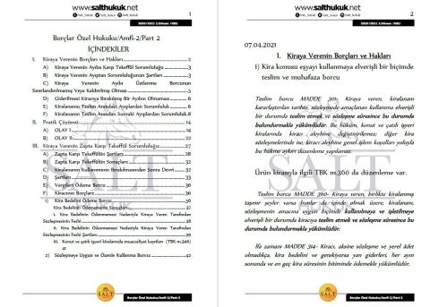 Borçlar Özel Hukuku Amfi 2 2. Dönem Not Seti (2020-2021)-DEÜ-Konu Anlatım Kitapçığı