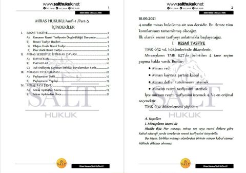 Miras Hukuku Amfi 1 2. Dönem Not Seti (2020-2021)-DEÜ-Konu Anlatım Kitapçığı