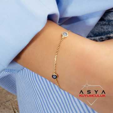 ASYA KUYUMCULUK Mine Gözlü 14 Ayar Altın Bileklik 1,90 Gram