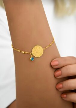 Asya Kuyumculuk Kadın Altın Dorika Zincirli Çeyrekli Bileklik 14 Ayar Altın