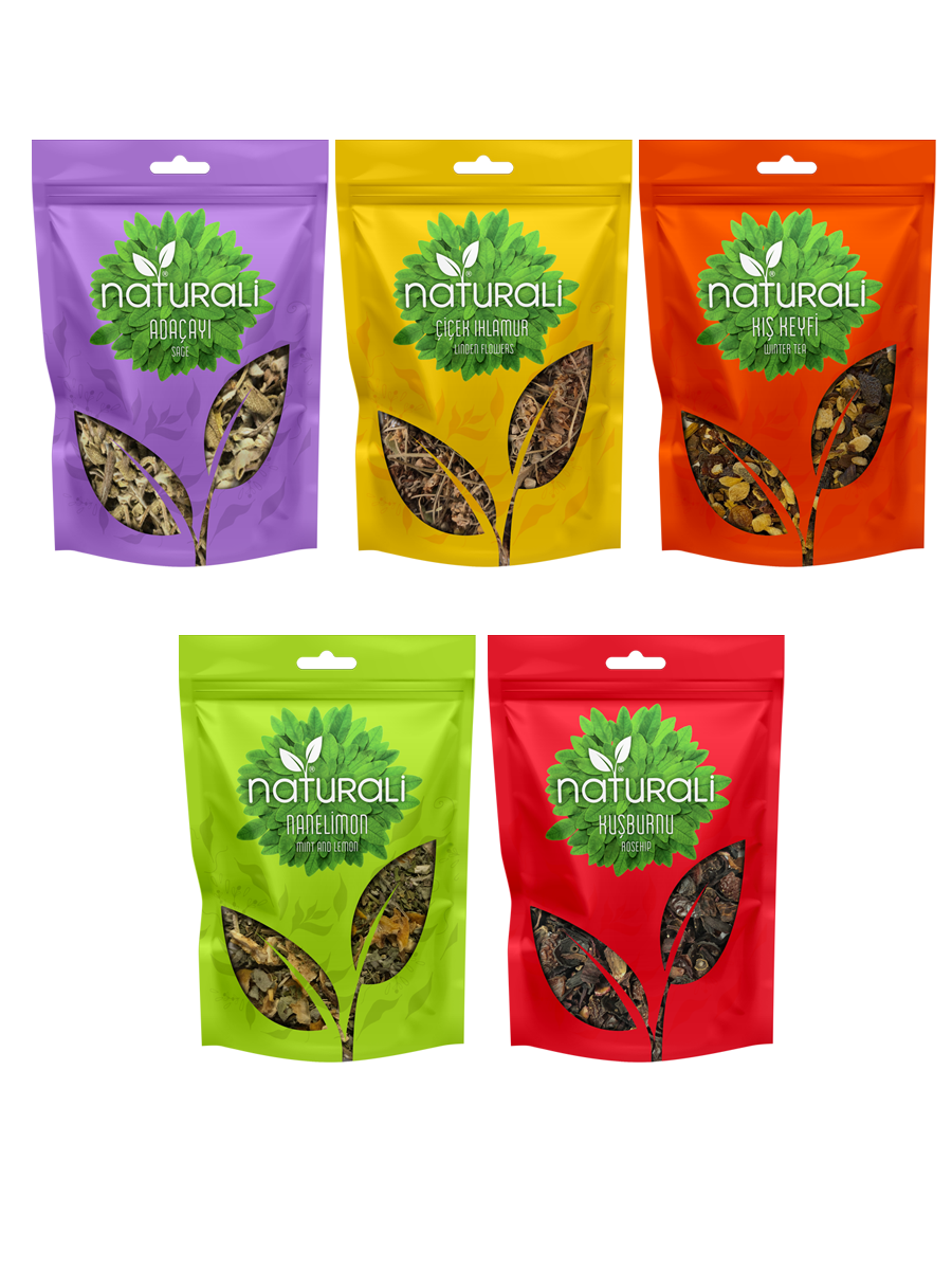 Naturali Mega Kış Çay Paketi - Çiçek Ihlamur 50 Gr - Kış Keyfi 100 Gr - Adaçayı 50 Gr - Kuşburnu Çayı 100 Gr - Nane Limon 75 Gr