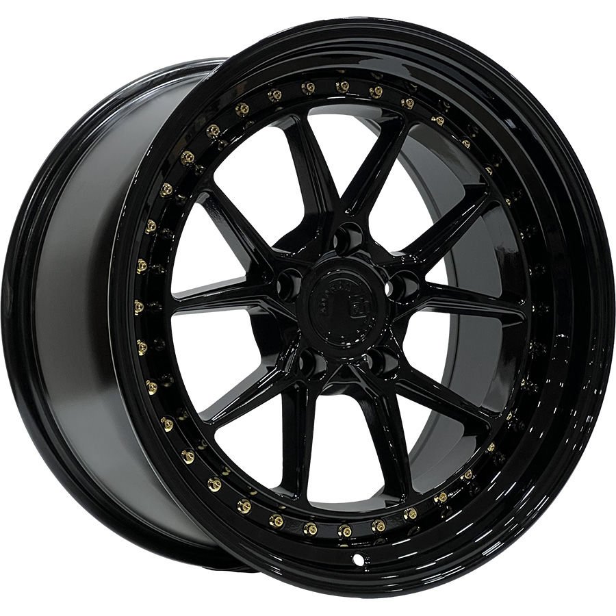 SLK 8123 9.5X19 inç 5X120 ET33 72.56 GLOSS BLACK+GOLD RIVETS