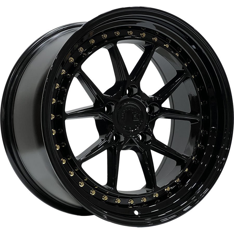 SLK 8123 9.5X18İNÇ  5X120 ET35 72.56 GLOSS BLACK+GOLD RIVETS ÇELİK JANT