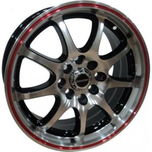 Powcan BK 195 6.5x15inç 4x100/114 BLACK MACHINED RED ÇELİK JANT