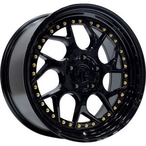SLK 1699 9.5X18İNÇ  5X120 ET35 72.56 GLOSS BLACK+GOLD RIVETS ÇELİK JANT