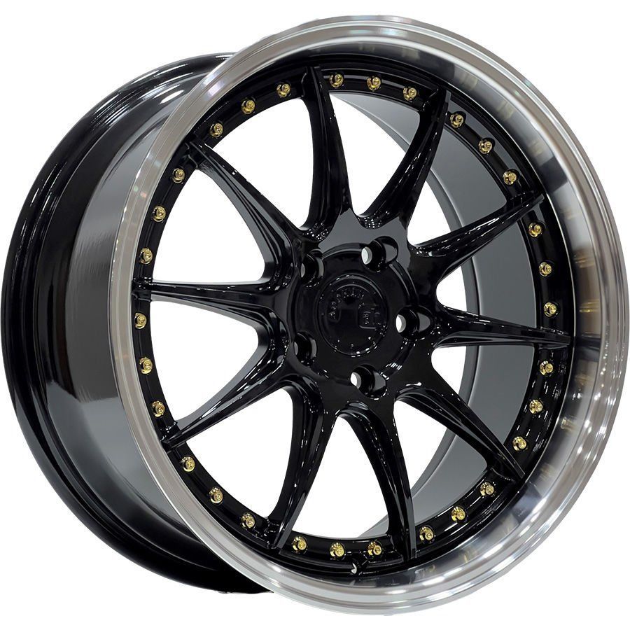 SLK 1769 9.5X18İNÇ  5X120 ET35 72.1 GLOSS BLACK LIP MAC+GOLD RIVETS ÇELİK JANT