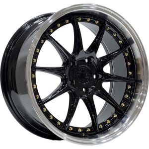 SLK 1769 9.5X18İNÇ  5X120 ET35 72.1 GLOSS BLACK LIP MAC+GOLD RIVETS ÇELİK JANT