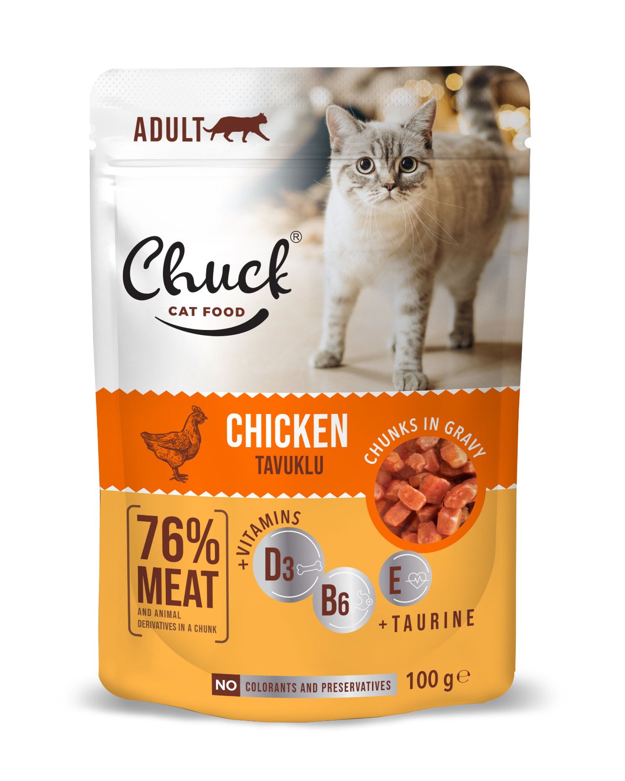 Chuck Adult Pouches Yetişkin Kediler İçin Tavuklu Poşet Mama 100 gr