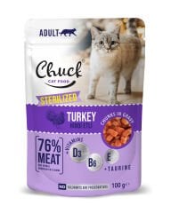 Chuck Sterilized Pouches Kısır Kediler İçin Hindi Etli Poşet Mama 100 gr