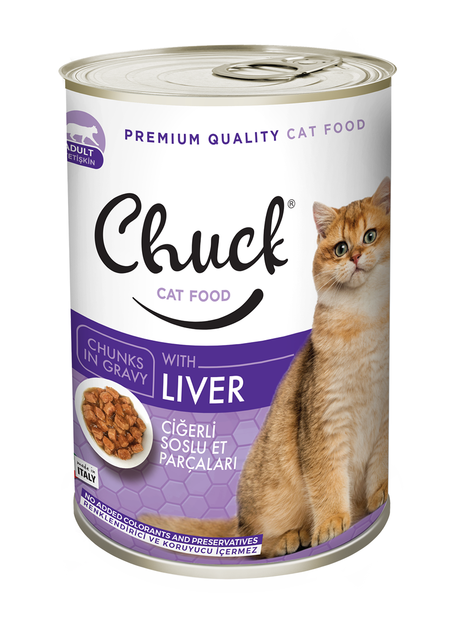 Chuck Adult Kediler İçin Ciğerli Soslu Et Parçaları Konserve Mama 415 gr