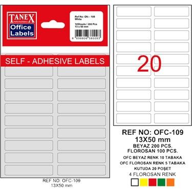 Tanex Ofc-109 Beyaz Ofis Etiketi 13x50 Mm