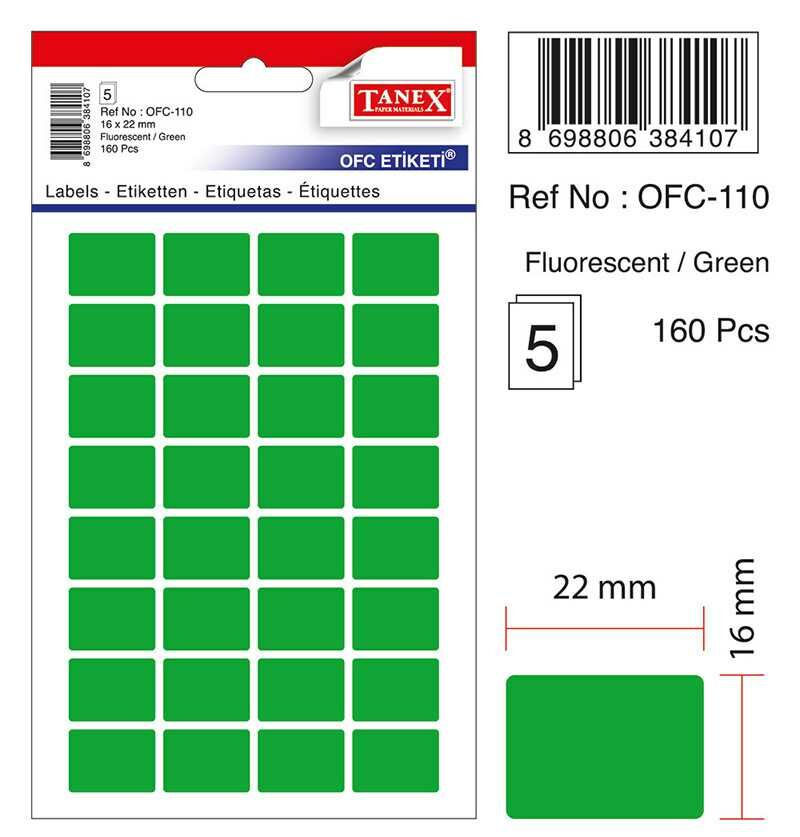 Tanex Ofc-110 Flo Yeşil Ofis Etiketi 16x22 Mm