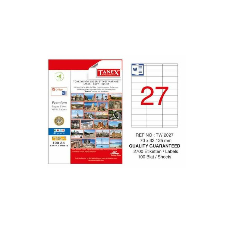 Tanex Tw-2027 70x32,125 Mm Laser Etiket 100 Adet