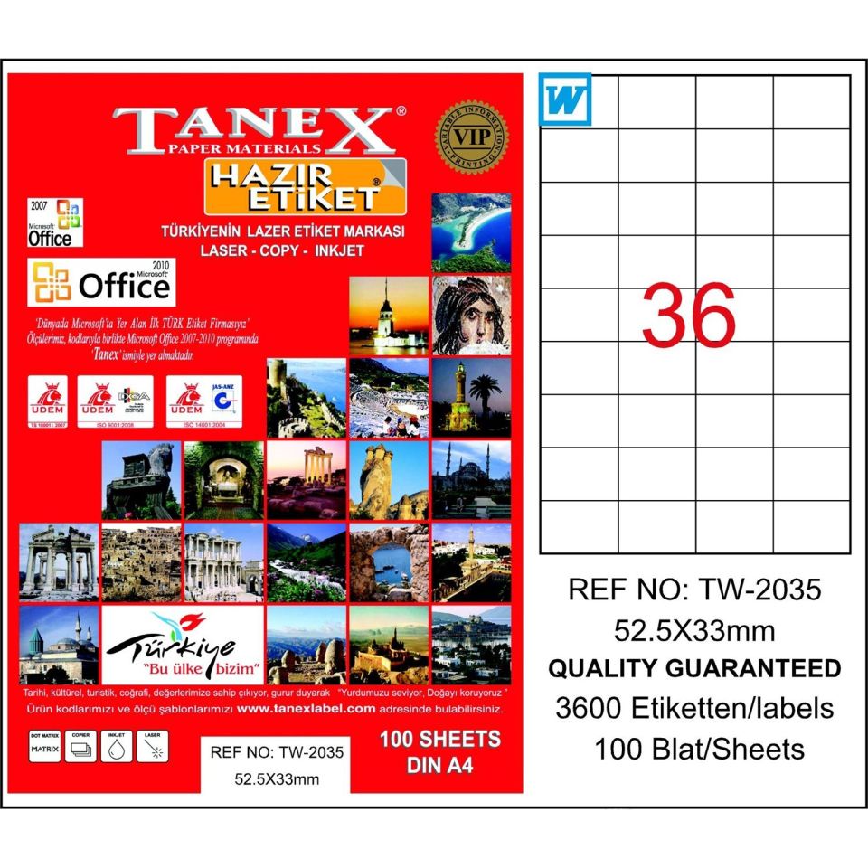 Tanex Tw-2035 52,5x33 Mm Laser Etiket 100 Adet