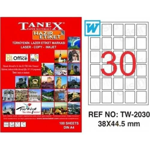 Tanex Tw-2030 38x44,5 Mm Laser Etiket 100 Adet