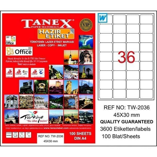 Tanex Tw-2036 45x30 Mm Laser Etiket 100 Adet