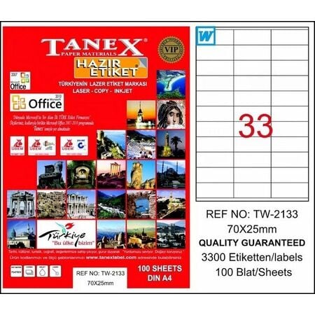 Tanex Tw-2133 70x25 Mm Laser Etiket 100 Adet