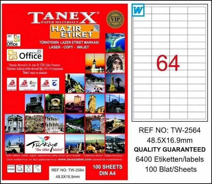 Tanex Tw-2564 48,5x16,9 Mm Laser Etiket 100 Adet