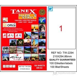 Tanex Tw-2294 210x294,86 Mm Laser Etiket 100 Adet