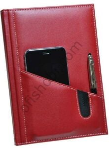 2K Deri Kapak Defter Ajanda Tarihsiz Kareli 5468 Kırmızı 17x24 Cm