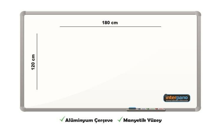İnter 120x180 Elegant Çerçeve Manyetik Yüzeyli Duvara Monte Beyaz Yazı Tahtası