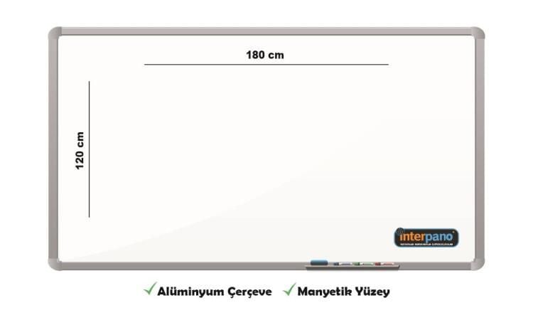 İnter 120x180 Elegant Çerçeve Manyetik Yüzeyli Duvara Monte Beyaz Yazı Tahtası