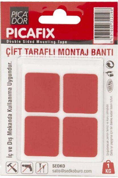 Picador Çift Taraflı Montaj Bant Vhb Kare Kırmızı