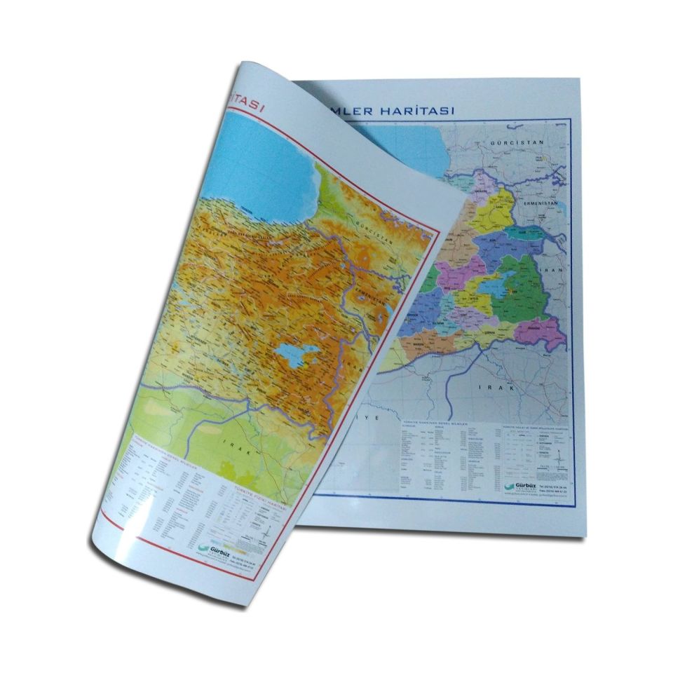 Gürbüz Türkiye Fiziki + Siyasi Harita (70x100) ÇiftTaraflı