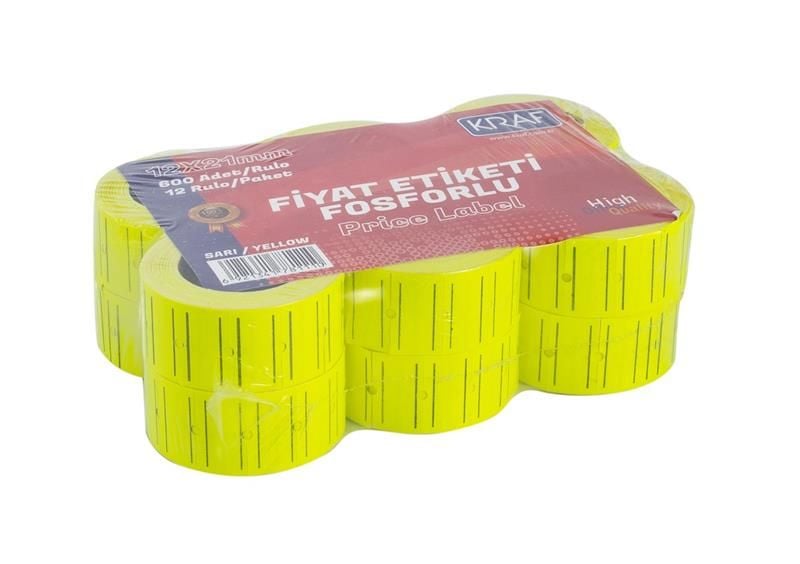 Kraf Motex Etiket 12X21 Mm Fosforlu Sarı 12 Li