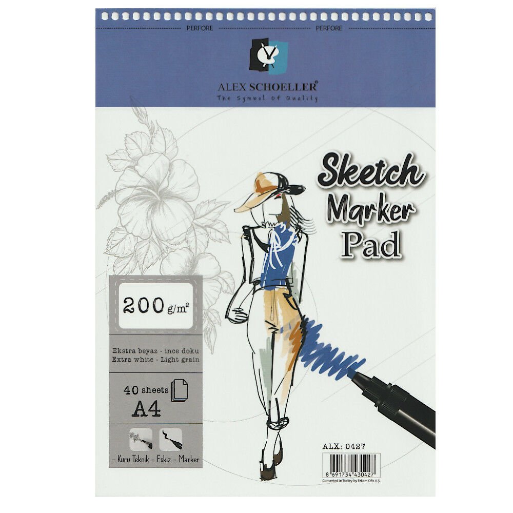 Alex Spiralli Sketch Marker Pad A4 200 Gr 40 Lı Al