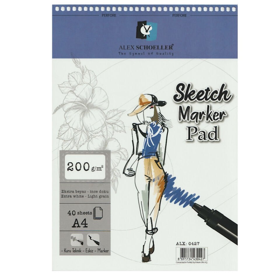 Alex Spiralli Sketch Marker Pad A4 200 Gr 40 Lı Al