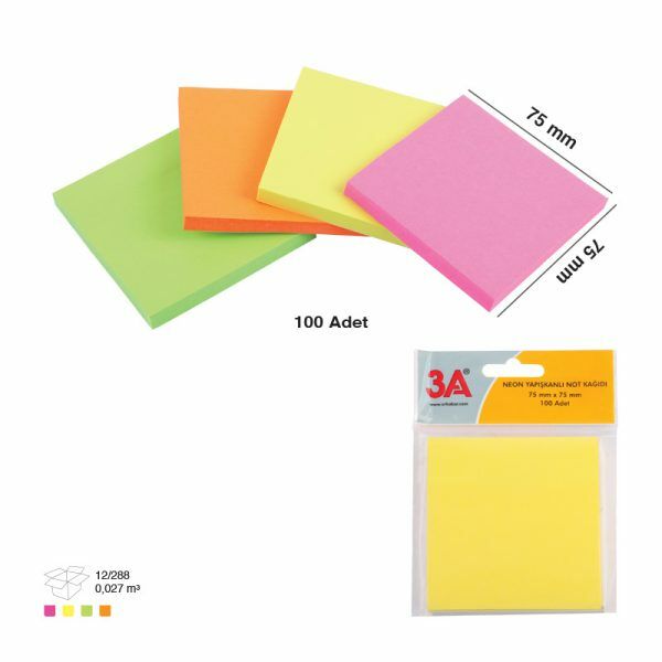 3A Yapışkanlı Not Kağıdı Neon Renk 75x75 Mm