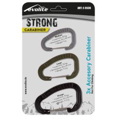 Evolite Strong 3'lü Karabina Seti - Siyah/Haki/Gri