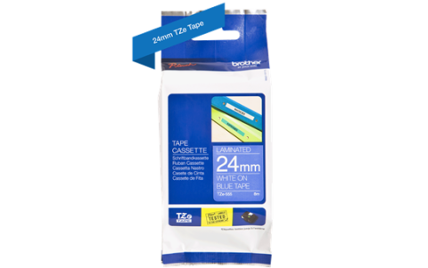 TZe-555 24mm Mavi üzerine Beyaz Laminasyonlu Etiket (TZe Tape)