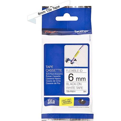 TZe-FX211 6mm Beyaz üzerine Siyah Esnek Laminasyonlu Etiket (TZe Tape)