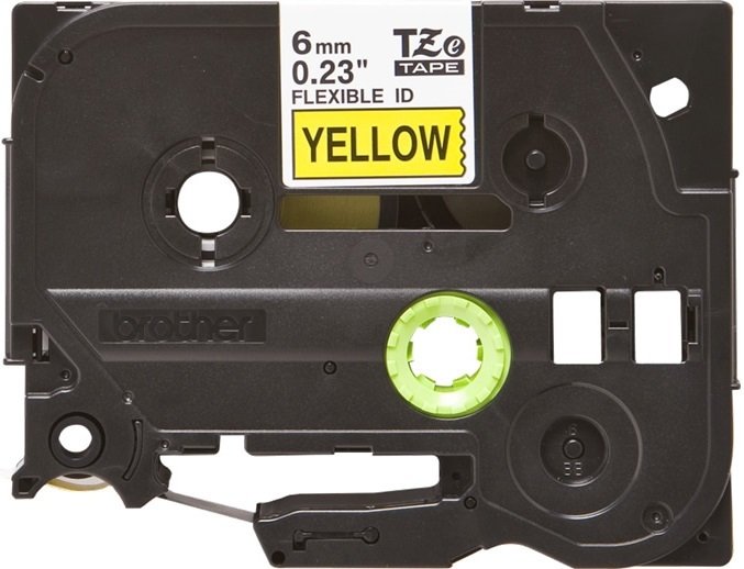 TZe-FX611 6mm Sarı üzerine Siyah Esnek Laminasyonlu Etiket (TZe Tape)