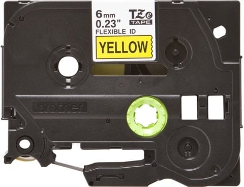 TZe-FX611 6mm Sarı üzerine Siyah Esnek Laminasyonlu Etiket (TZe Tape)