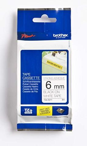 TZe-S211 6mm Beyaz üzerine Siyah Güçlü Yapışkanlı Laminasyonlu Etiket (TZe Tape)