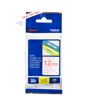 TZe-232 12mm Beyaz üzerine Kırmızı Laminasyonlu Etiket (TZe Tape)