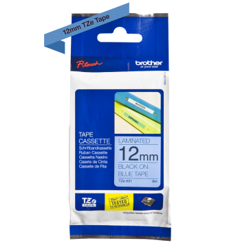 TZe-531 12mm Mavi üzerine Siyah Laminasyonlu Etiket (TZe Tape)