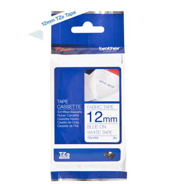 TZe-FA3 12mm Kumaş Etiketi Beyaz üzerine Mavi (TZe Tape)