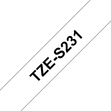 TZe-S231 12mm Beyaz üzerine Siyah Güçlü Yapışkanlı Laminasyonlu Etiket (TZe Tape)