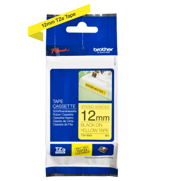 TZe-S631 12mm Sarı üzerine Siyah Güçlü Yapışkanlı Laminasyonlu Etiket (TZe Tape)