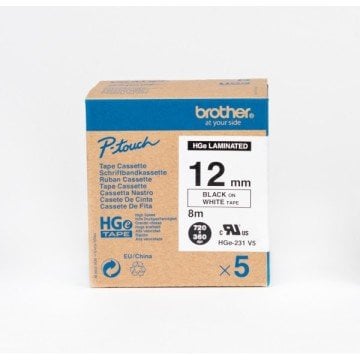 HGe-231 12mm Beyaz üzerine Siyah Laminasyonlu Yüksek Kaliteli Etiket (TZe Tape & HGe Tape)