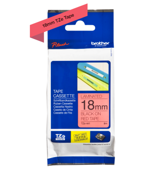 TZe-441 18mm Kırmızı üzerine Siyah Laminasyonlu Etiket (TZe Tape)