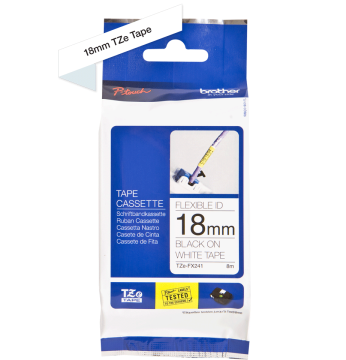 TZe-FX241 18mm Beyaz üzerine Siyah Esnek Laminasyonlu Etiket (TZe Tape)